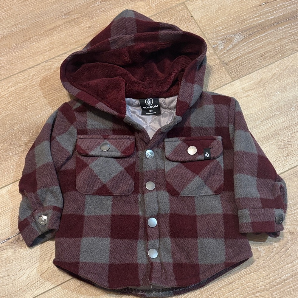 Volcom infant Hooded Plaid Fleece Jacket